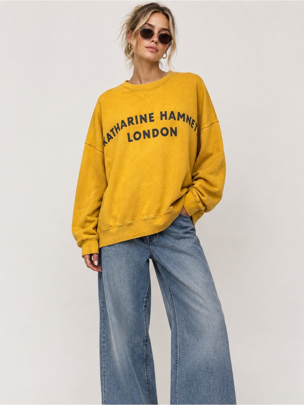 Katharine Hamnett London Vince Sweatshirt Small Yellow Oversized Sporty Lounge